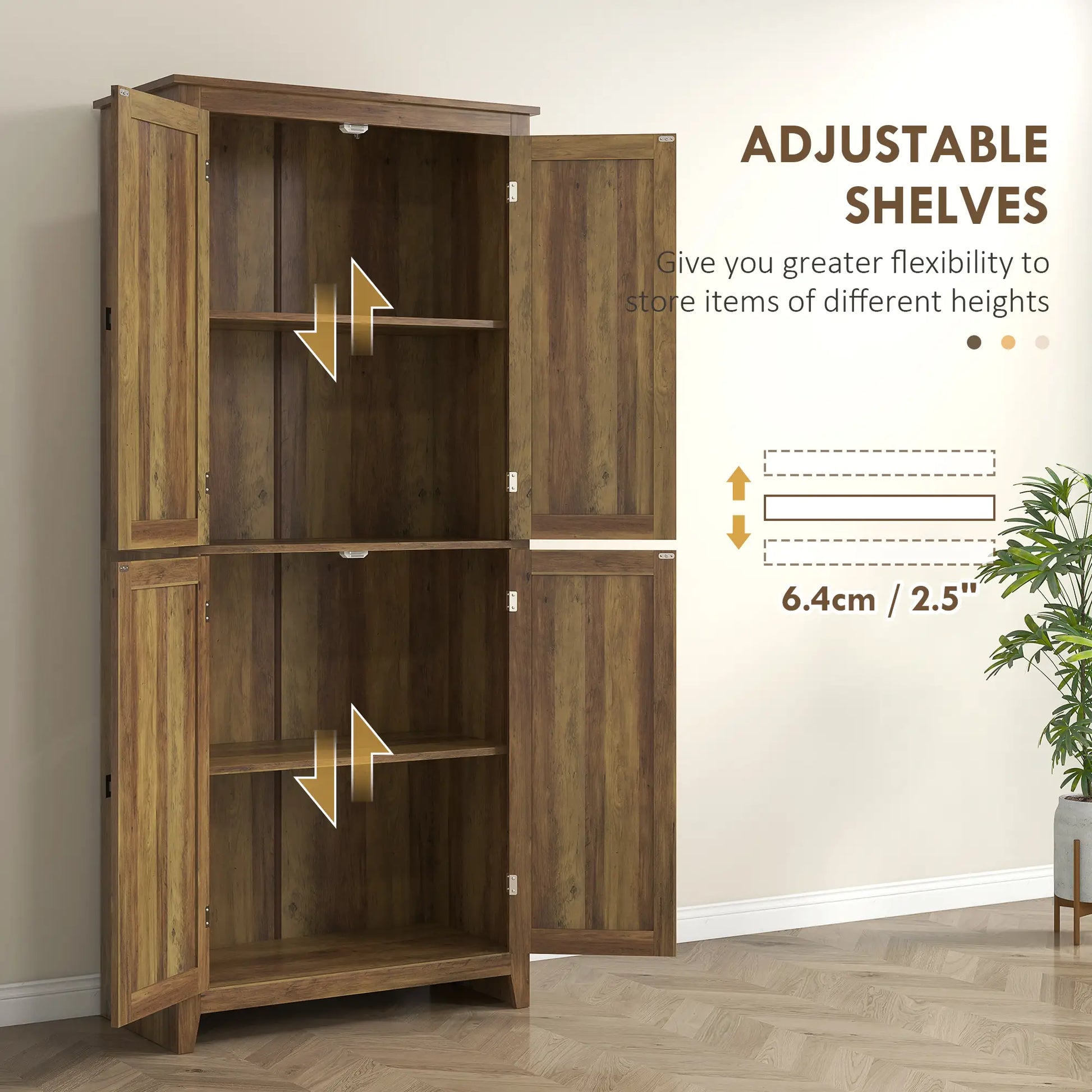 72" Freestanding Storage Cabinet, Kitchen Pantry with Doors, Shelves, Brown Kitchen Pantry Cabinets at Gallery Canada