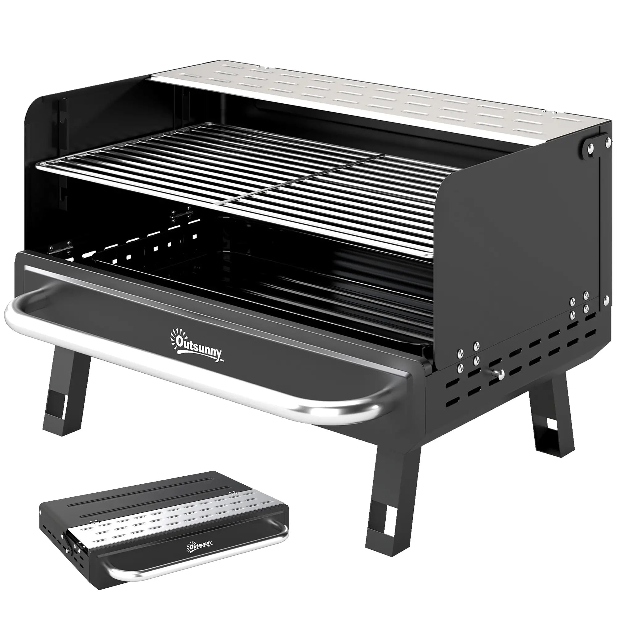 Charcoal BBQ Grill, Portable with Adjustable Grates, Foldable Legs, Black Charcoal BBQ Grils Black at Gallery Canada
