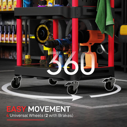 3-Tier Rolling Tool Cart, 200 LBS Capacity, Black & Red Tool Organizers at Gallery Canada