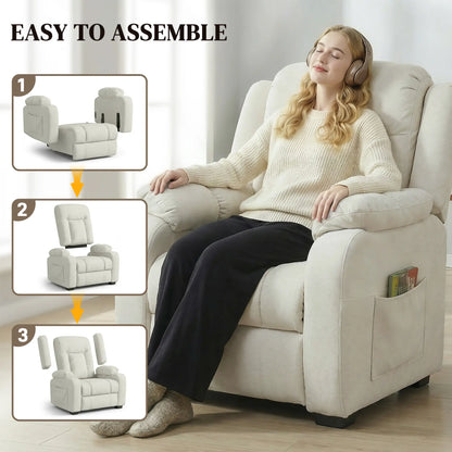 Massage Recliner Chair, Quiet Brushless Motor, Pet-Friendly Fabric, 2 Memory Positions, Cream White Single Sofas at Gallery Canada