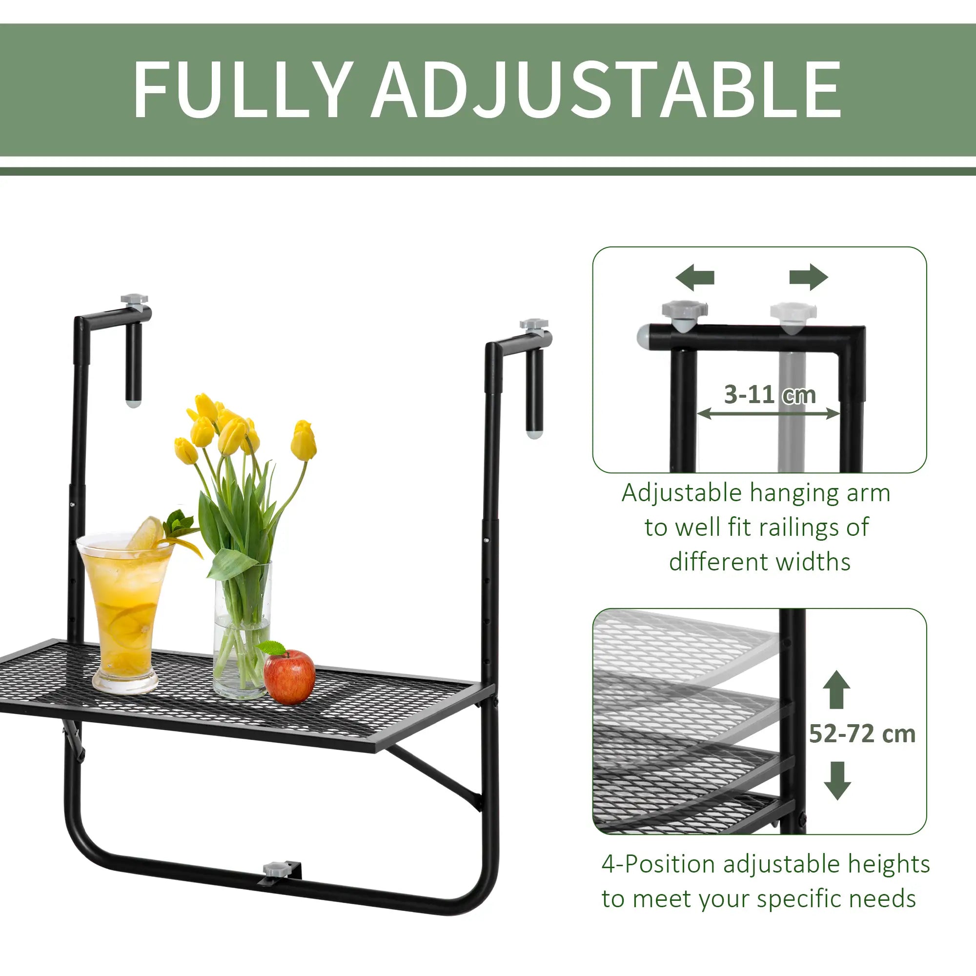 Metal Wall Mount Desk, Adjustable Folding Balcony Table, Black Balcony Table Hanging at Gallery Canada