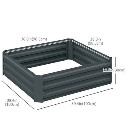 Raised Garden Bed Set, Steel Elevated Planter Box, 39"x39"x12", Dark Grey Galvanized Planter Boxes at Gallery Canada