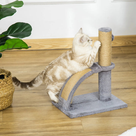 17" Small Cat Tree, Jute Scratching Post, Curved Board, Dangling Ball, Grey Cat Trees Grey at Gallery Canada