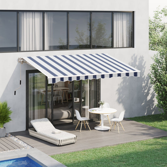 8' x 7' Retractable Awning, Patio Awnings, Sunshade Shelter with 280g/m² UV &; Water-Resistant Fabric and Aluminum Frame for Deck, Balcony, Yard, Blue and White - Gallery Canada
