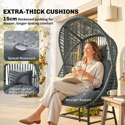 Outdoor Wicker Egg Chair, Steel Frame, 330 lbs, Dark Grey Patio Chairs at Gallery Canada