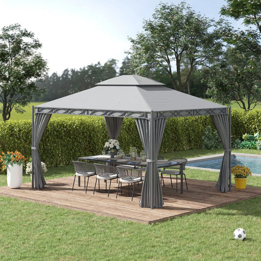 10'x13' Soft-Top Patio Gazebo, Double-Tiered, Steel, Grey Gazebos Grey at Gallery Canada