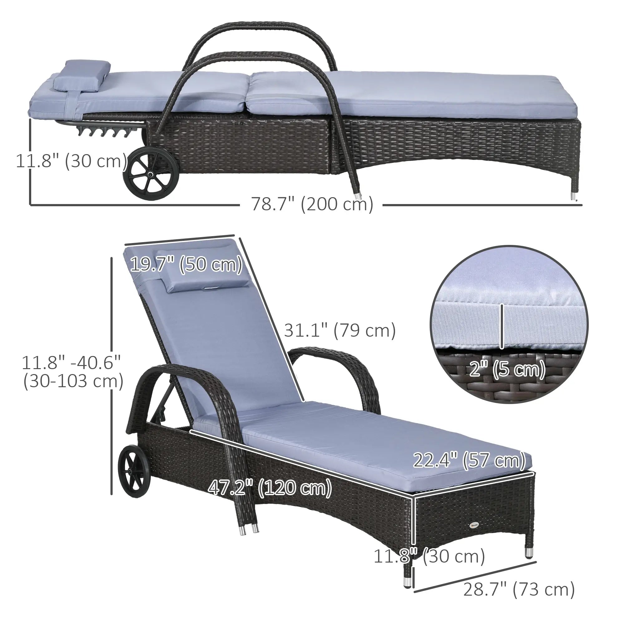 Outdoor Lounger, Deck Lounge Chair, 5-Level Adjustable, Silver Grey, Deep Coffee Chaise Loungers at Gallery Canada