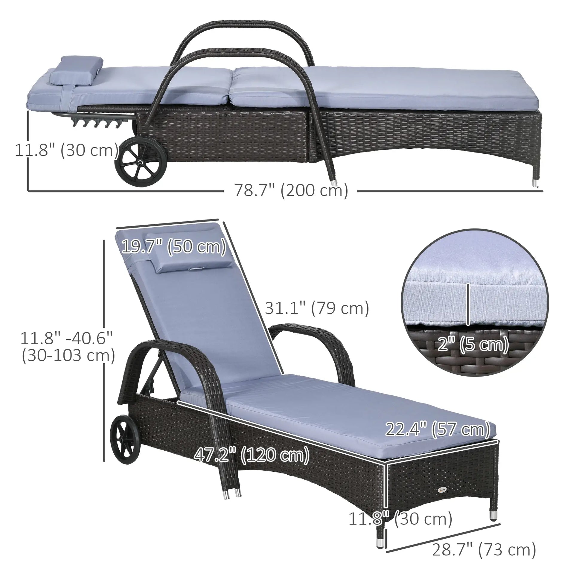 Outdoor Lounger, Deck Lounge Chair, 5-Level Adjustable, Silver Grey, Deep Coffee Chaise Loungers at Gallery Canada