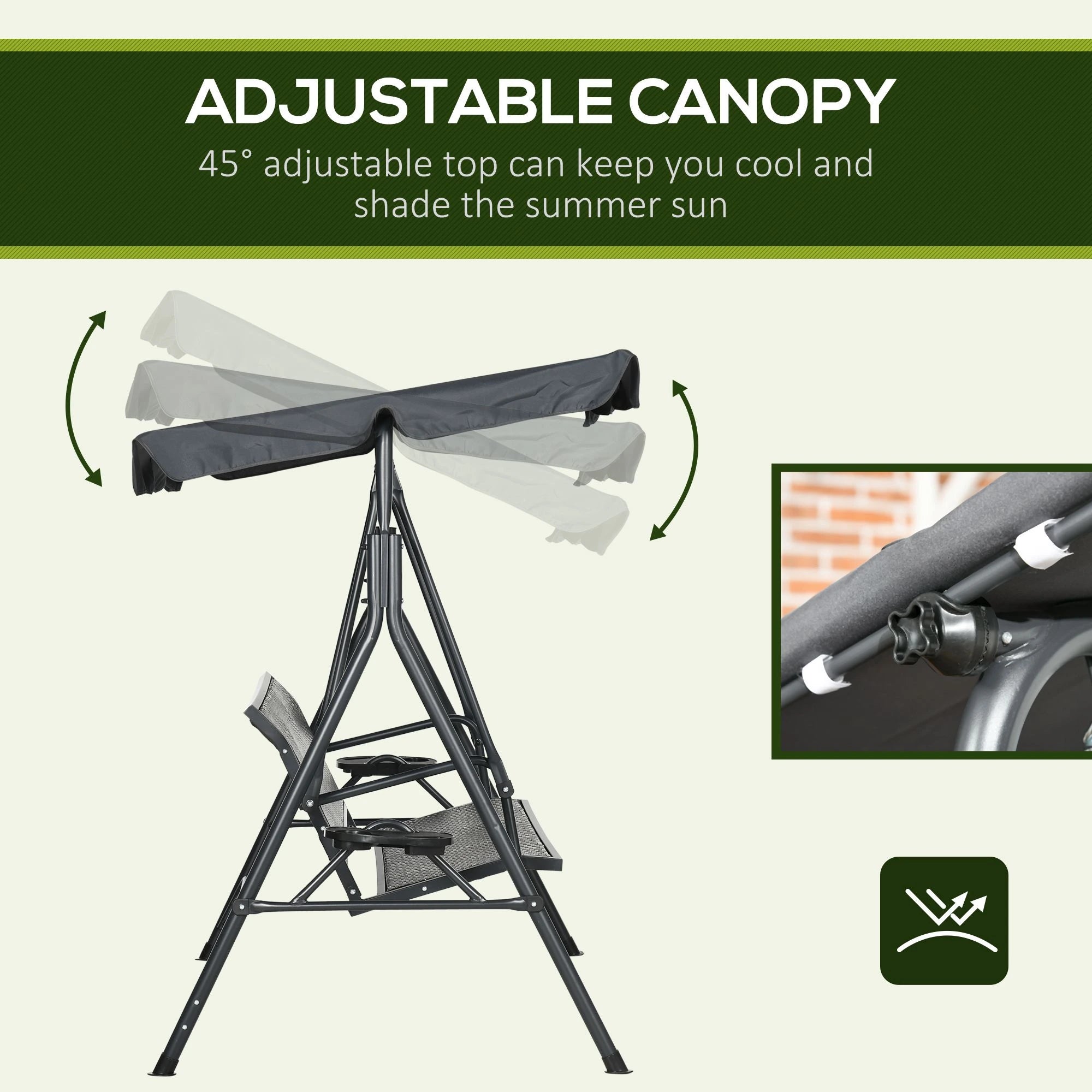 3-Seat Patio Swing Chair, Outdoor Canopy Glider, Rattan Seat, Steel Frame, Dark Grey Porch Swings with Canopy at Gallery Canada