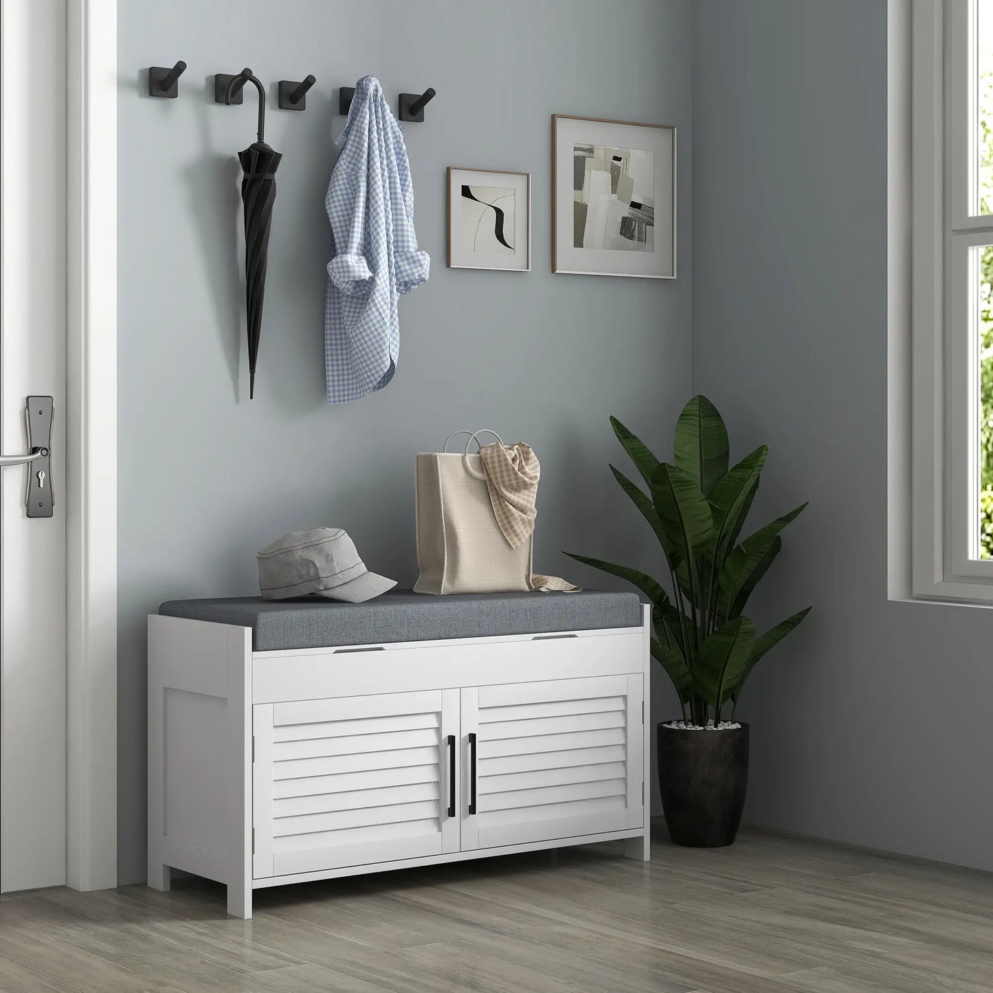 Entryway Bench with Cushion, Hidden Storage, 35.4", White Shoe Storage Cabinets & Racks at Gallery Canada