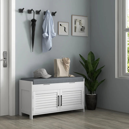 Entryway Bench with Cushion, Hidden Storage, 35.4", White Shoe Storage Cabinets & Racks at Gallery Canada