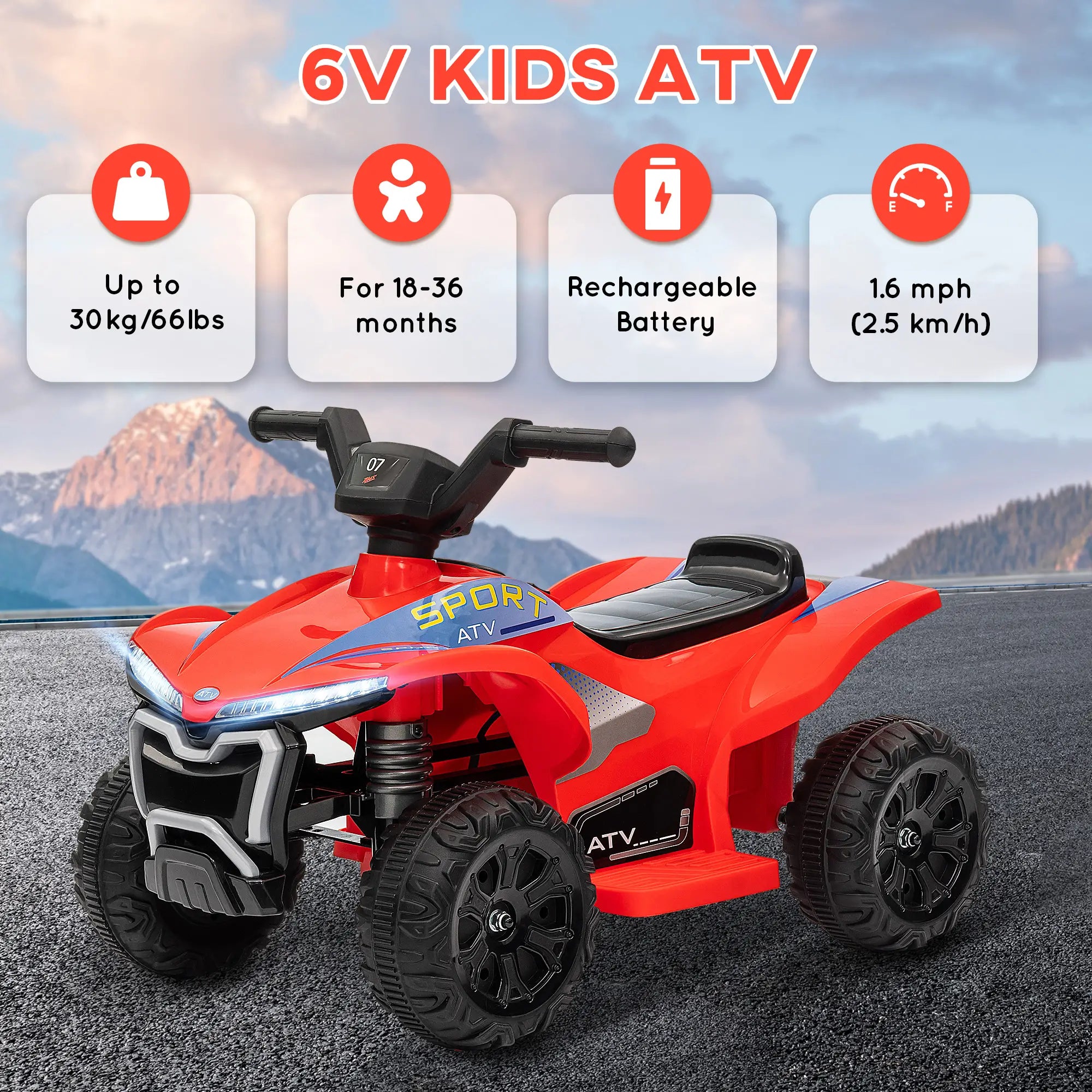 Kids ATV, 6V Battery Powered, for 18-36 Months, Red Electric Ride On Toys at Gallery Canada