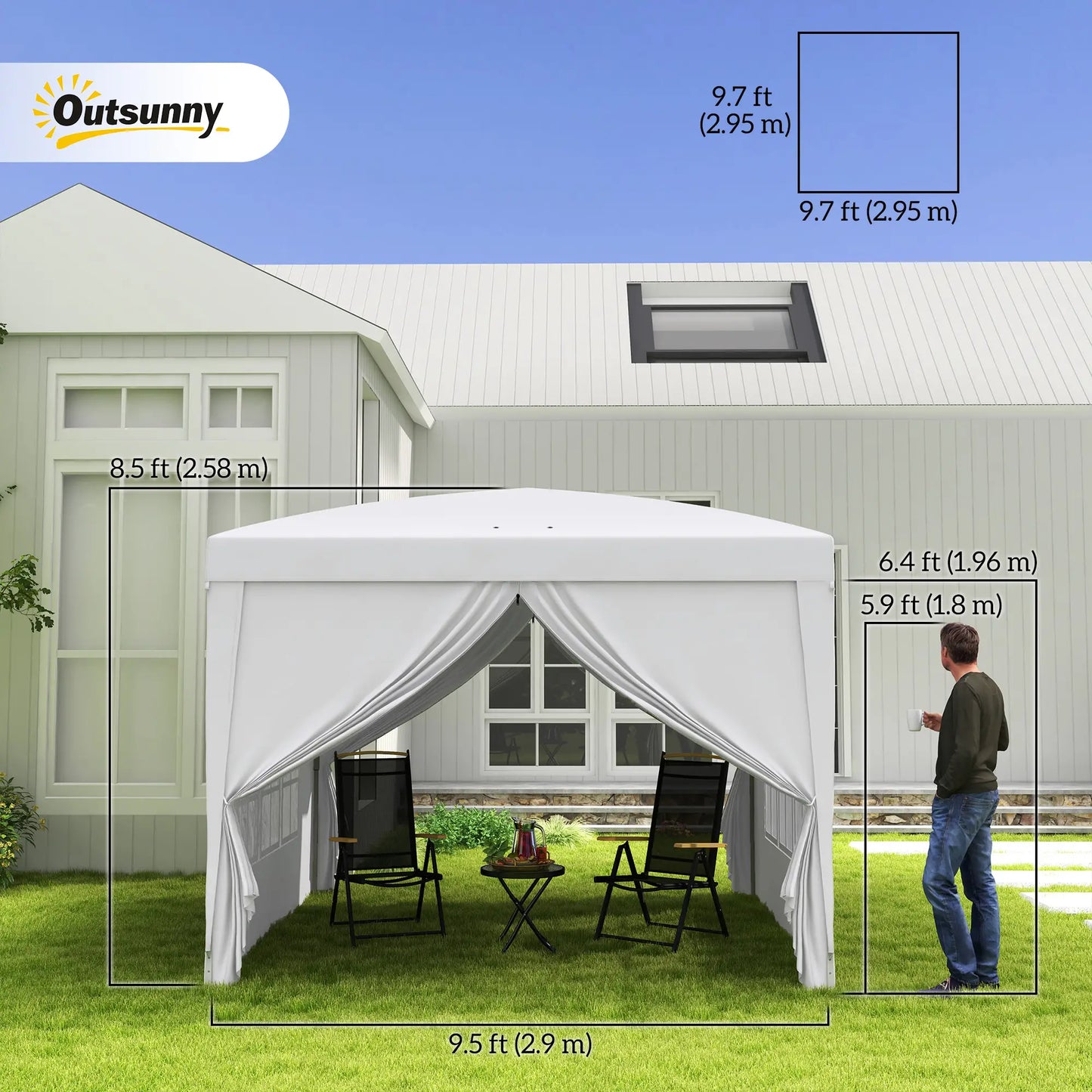 9.7' x 9.7' Outdoor Pop Up Tent, Wedding Gazebo Canopy, White Pop Up Canopies at Gallery Canada