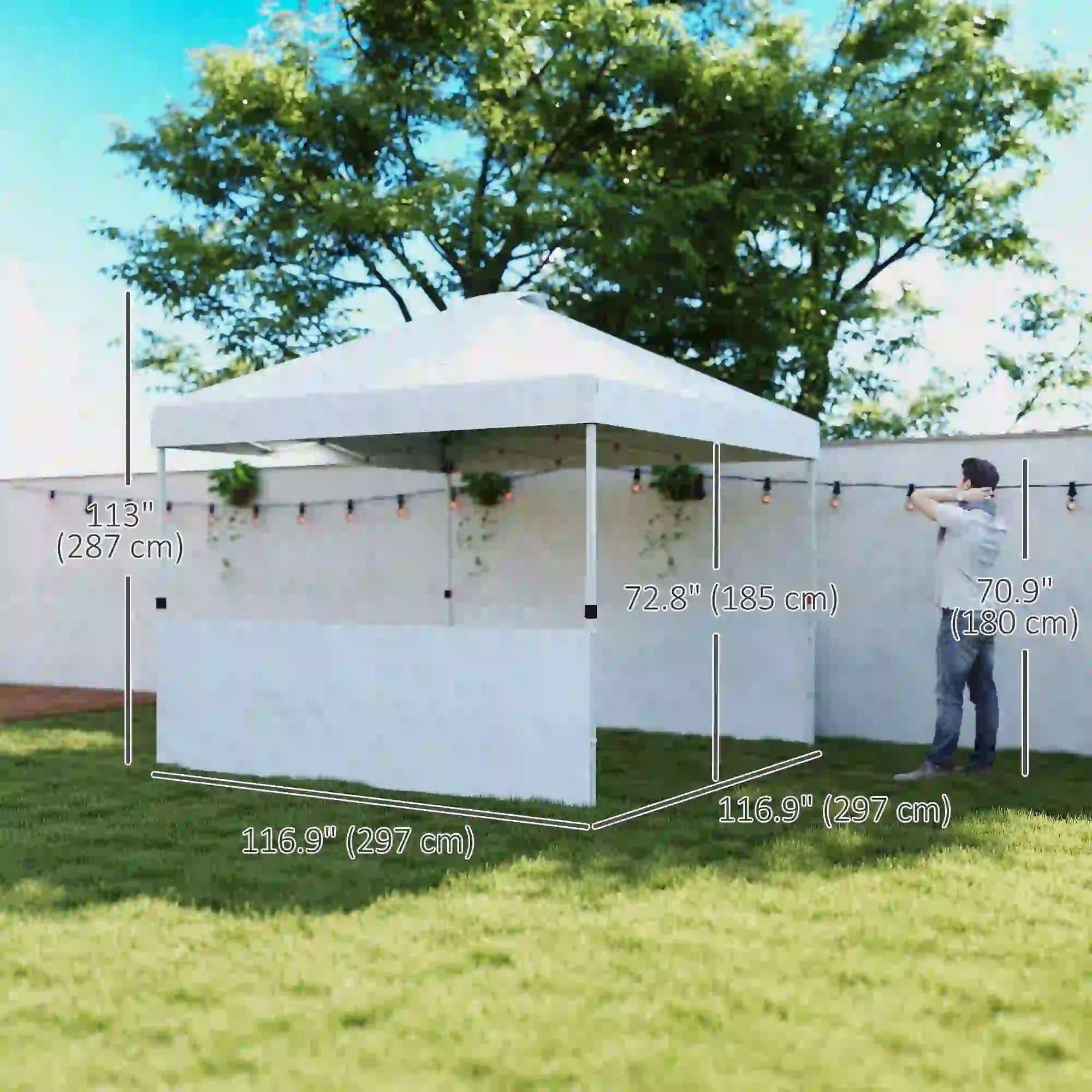 10' x 10' Pop Up Canopy Tent, 2 Half Sidewalls, UV50+, Adjustable, White Pop Up Canopies at Gallery Canada
