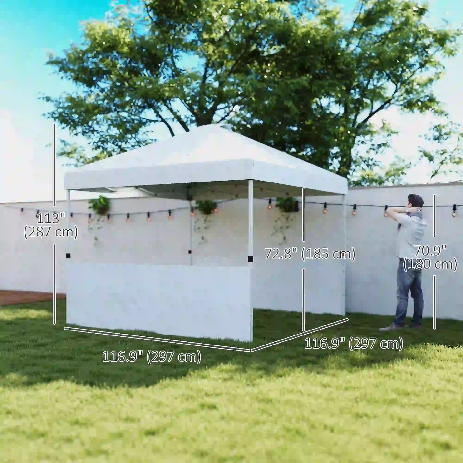 10' x 10' Pop Up Canopy Tent, 2 Half Sidewalls, UV50+, Adjustable, White Pop Up Canopies at Gallery Canada