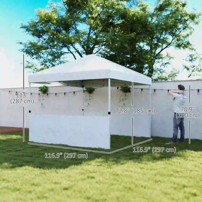 10' x 10' Pop Up Canopy Tent, 2 Half Sidewalls, UV50+, Adjustable, White Pop Up Canopies at Gallery Canada