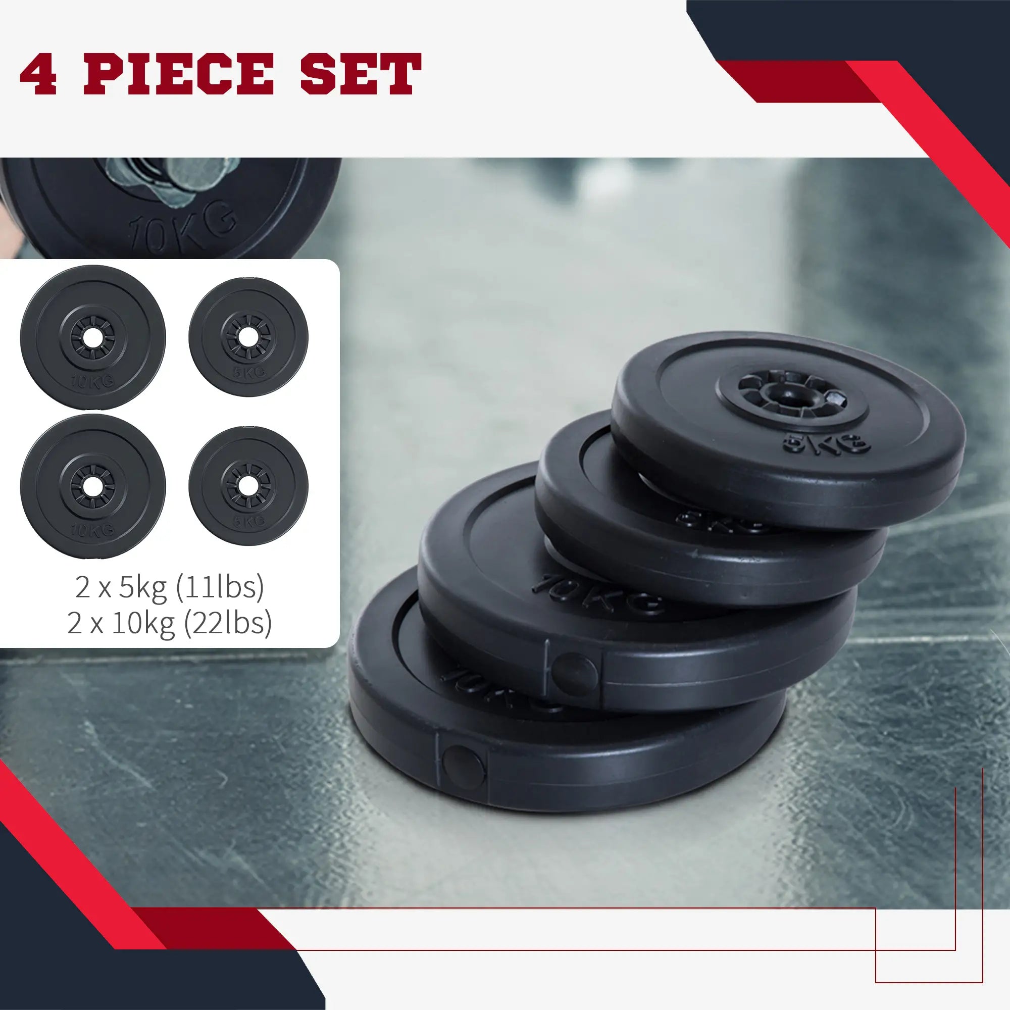 4 Piece Dumbbell Weight Plates Set, 2 x 11lbs and 2 x 22lbs, Black Dumbbells & Barbells at Gallery Canada
