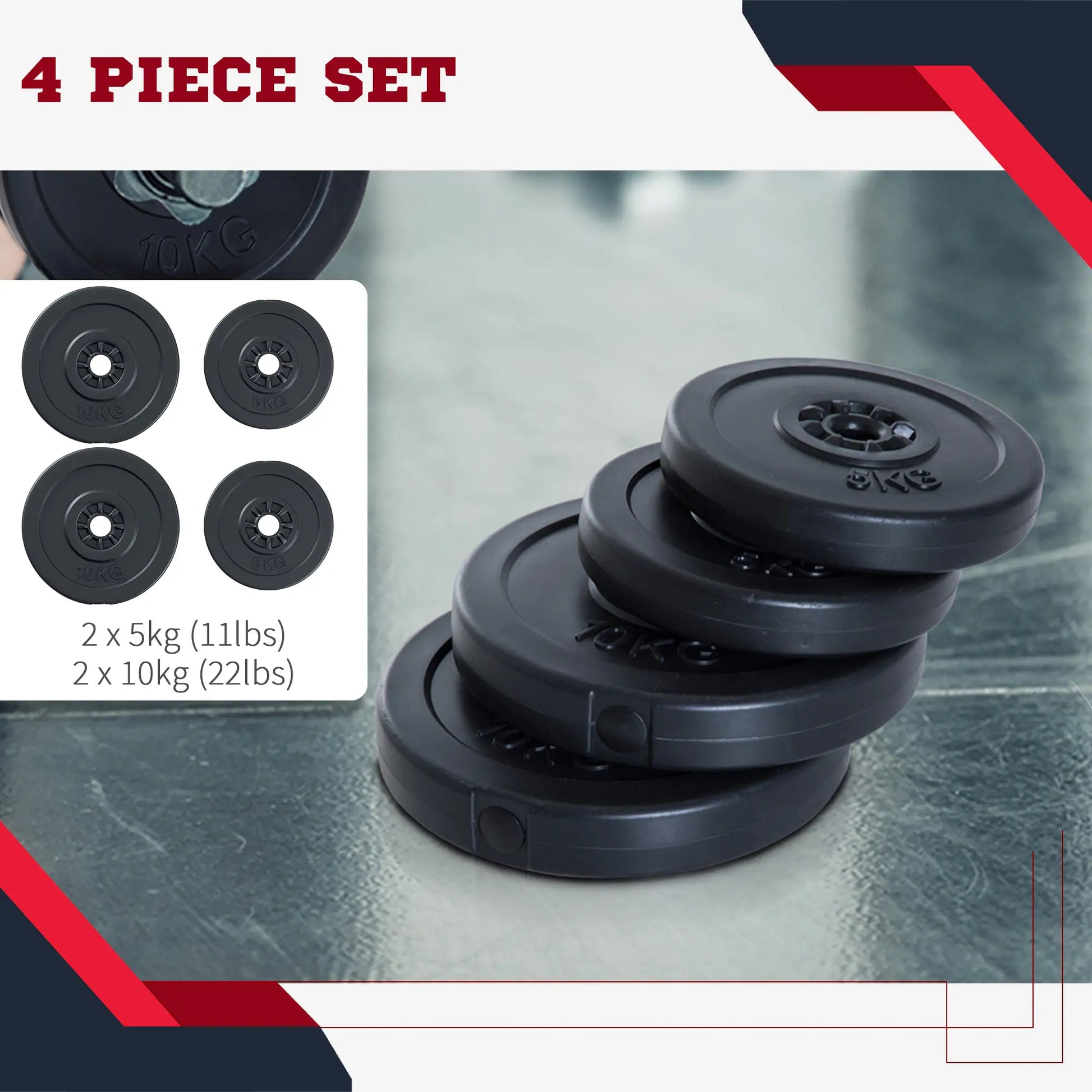 4 Piece Dumbbell Weight Plates Set, 2 x 11lbs and 2 x 22lbs, Black Dumbbells & Barbells at Gallery Canada
