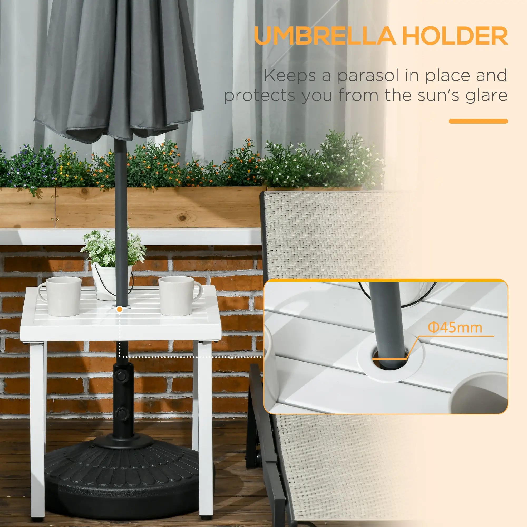 Patio Side Table With Umbrella Hole, Steel Frame, White Patio Side Tables at Gallery Canada