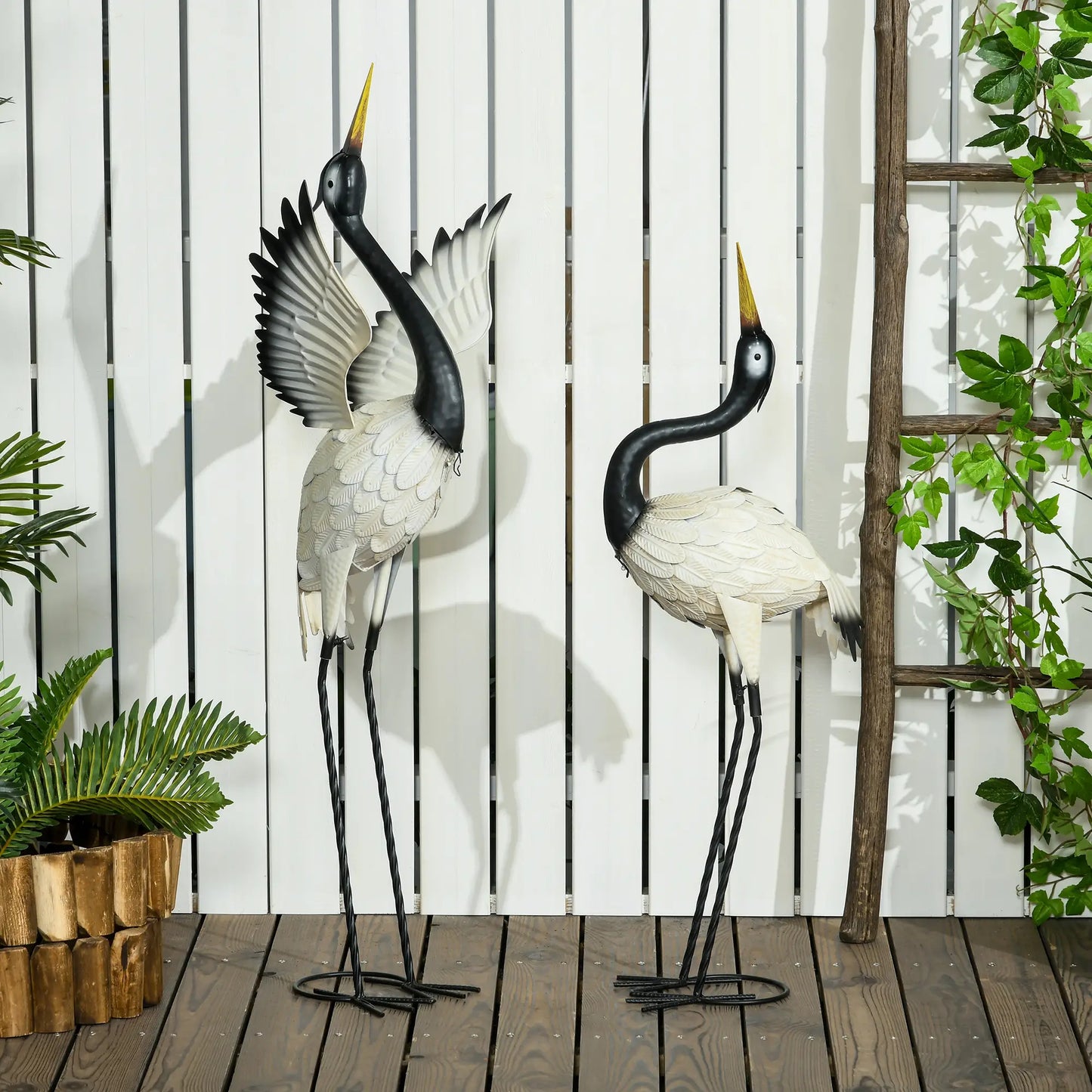 Garden Heron Statues Set of 2, 35.4"-40.6", White and Black Garden Decor at Gallery Canada