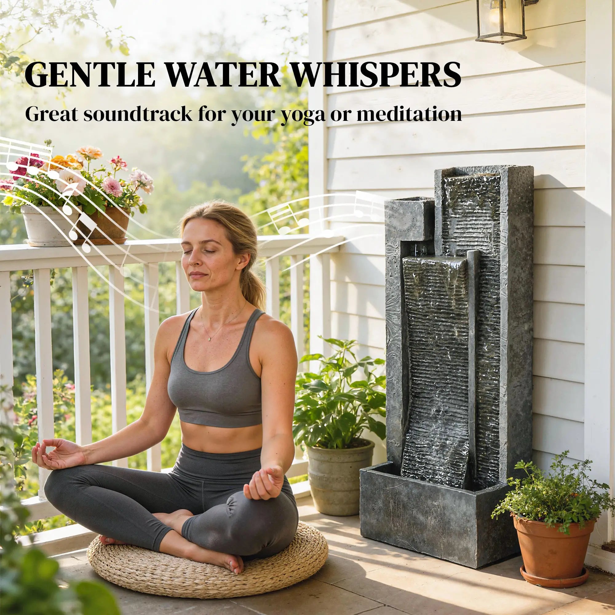 3-Tier Outdoor Water Fountain With LED Lights, Planter, Pump, Dark Grey Water Fountains at Gallery Canada