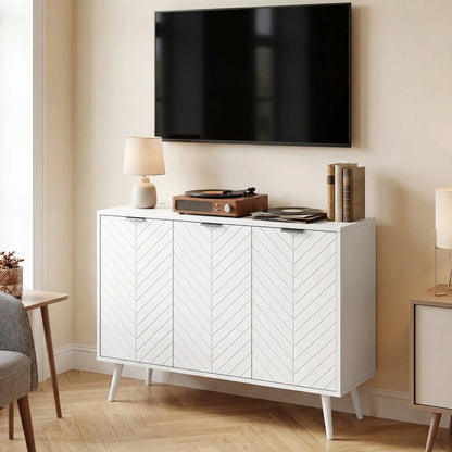 Modern Sideboard and Buffet, Dining Room Cabinet with Adjustable Shelves and 3 Doors, White Storage Cabinets at Gallery Canada