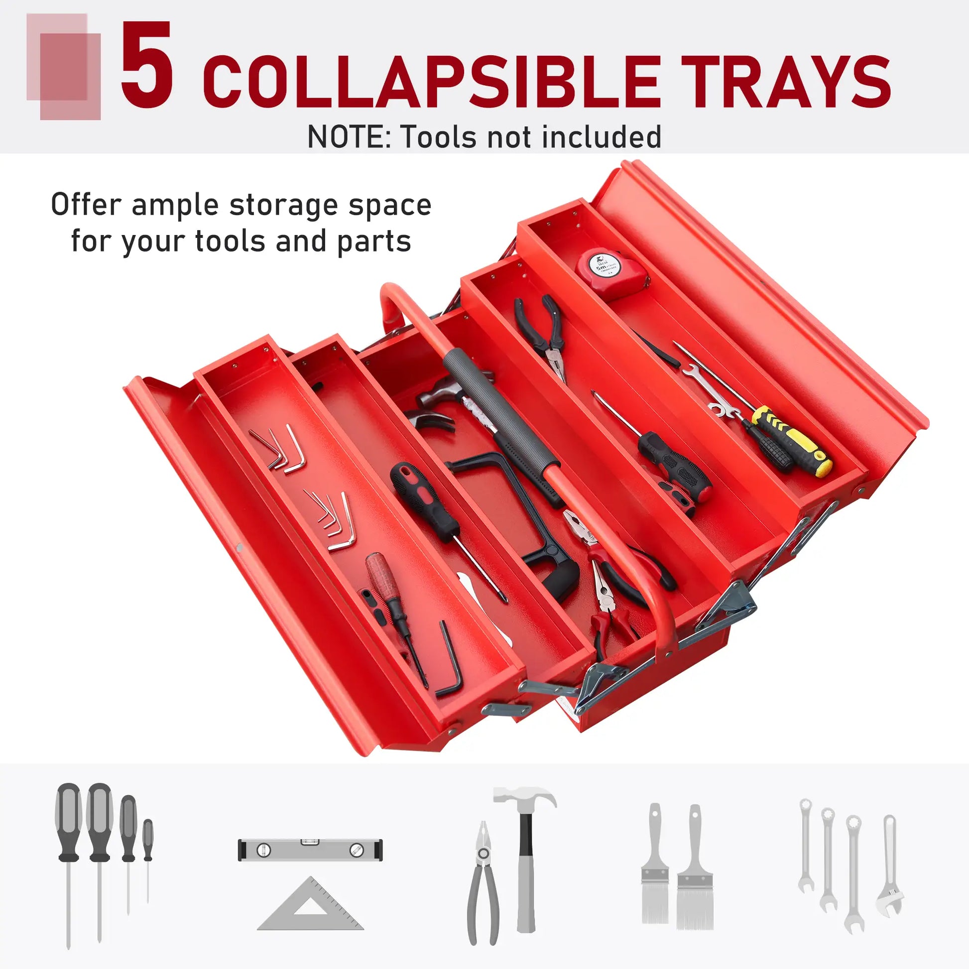 22" Metal Tool Box, 5-Tray Cantilever Steel Chest, Red Tool Organizers at Gallery Canada