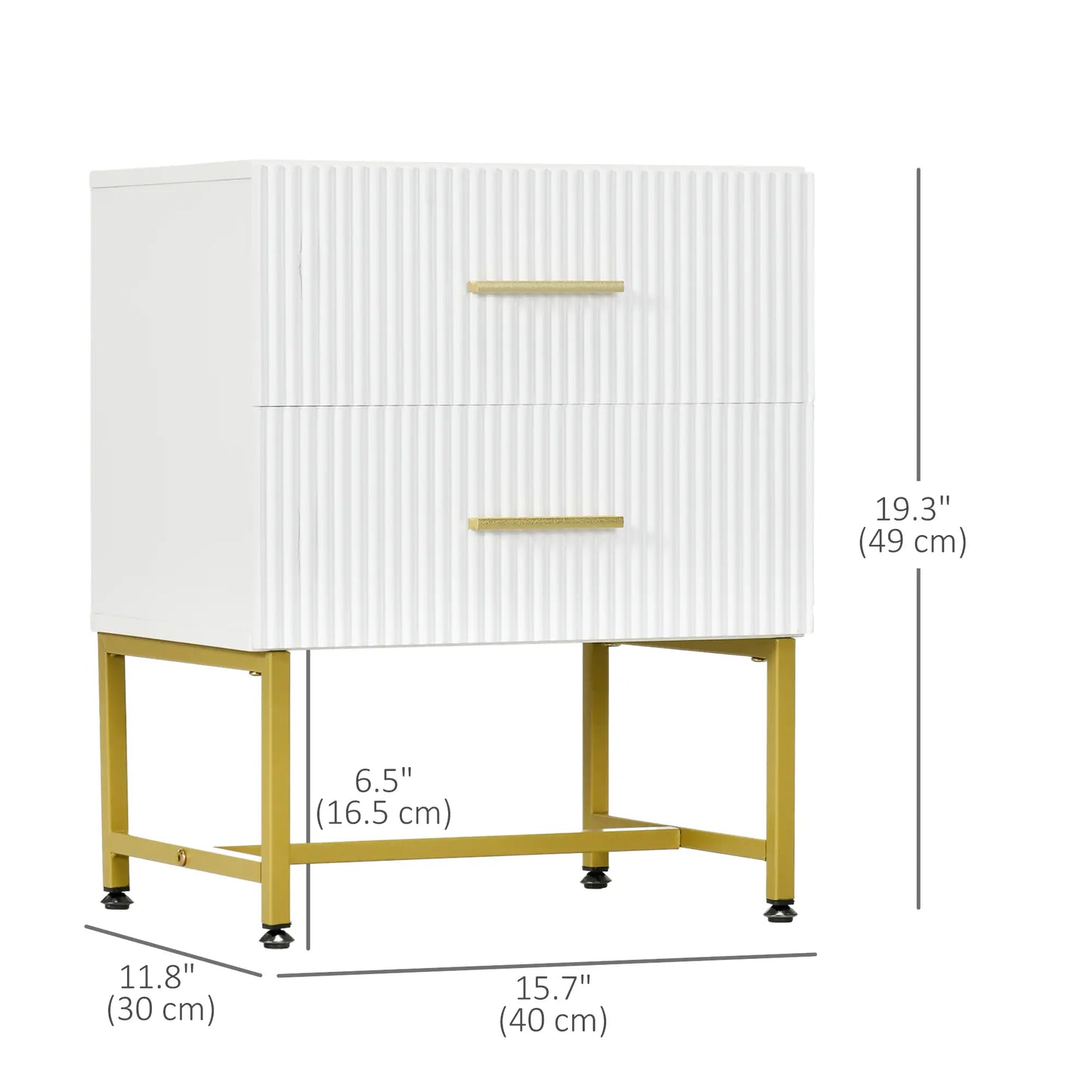 2 Nightstands with Storage, Modern Bedside Tables, 2 Fluted Drawers, Gold Legs, White Bedside Tables at Gallery Canada