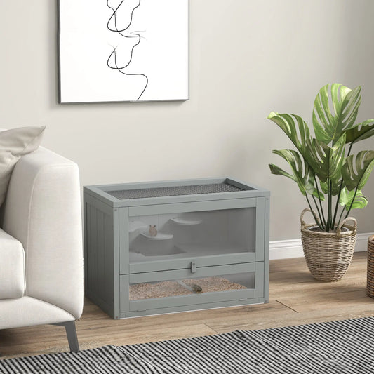 24 Inch Hamster Cage, 2 Levels, Openable Roof, Run Space, Grey Hamster Cages Grey at Gallery Canada