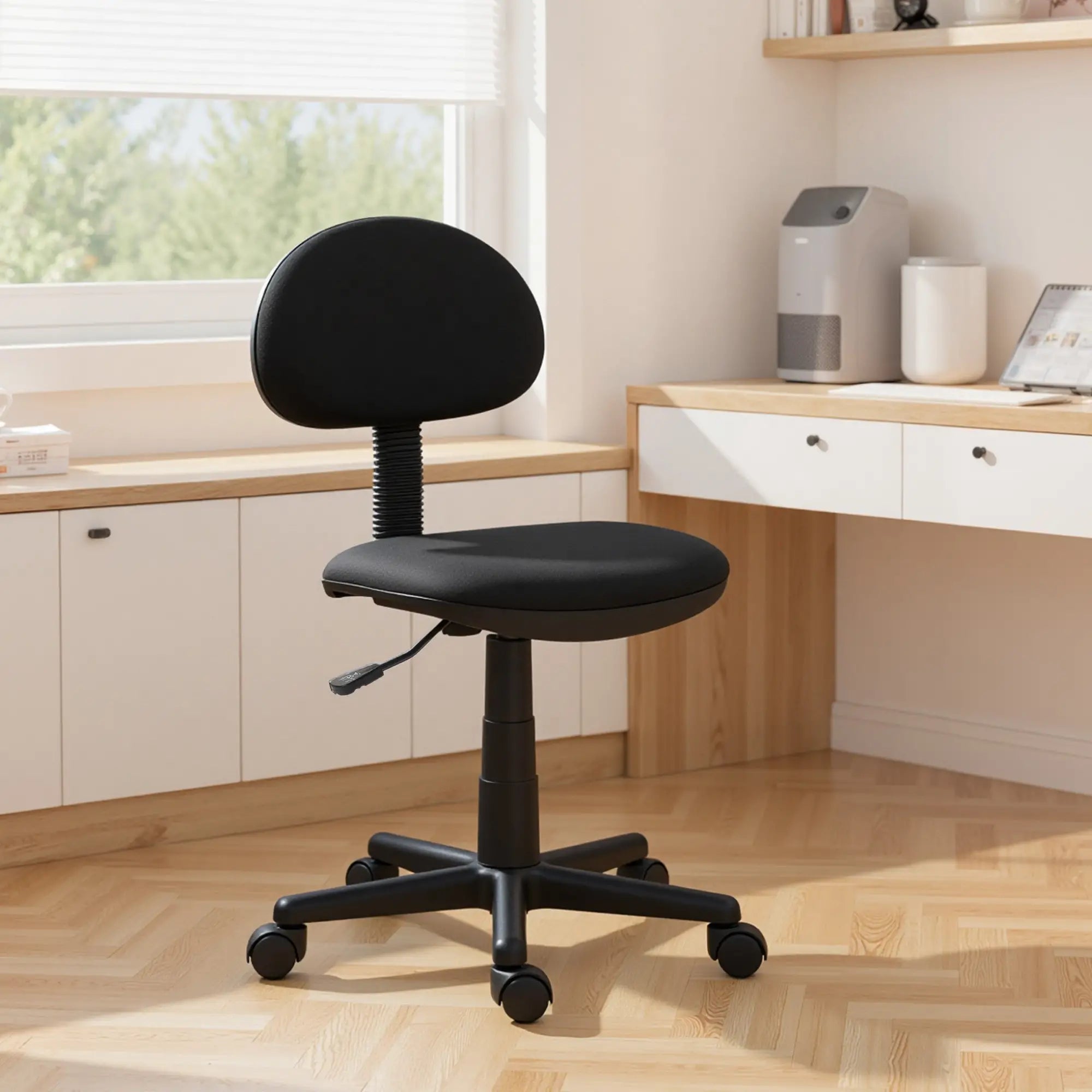 Small Desk Chair, Armless Adjustable Height, 360° Swivel Wheels, Black Task Chairs at Gallery Canada
