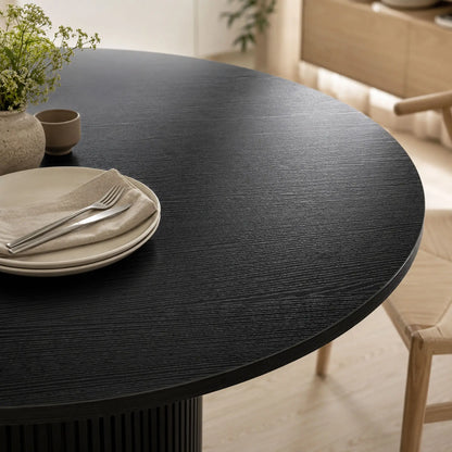 47 Inch Round Dining Table For 5, Fluted Pedestal Base, Black Dining Tables at Gallery Canada