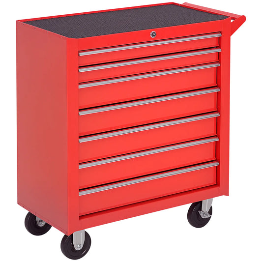 7 Drawer Roller Tool Chest, Mobile Lockable Toolbox, Red Tool Organizers Red at Gallery Canada
