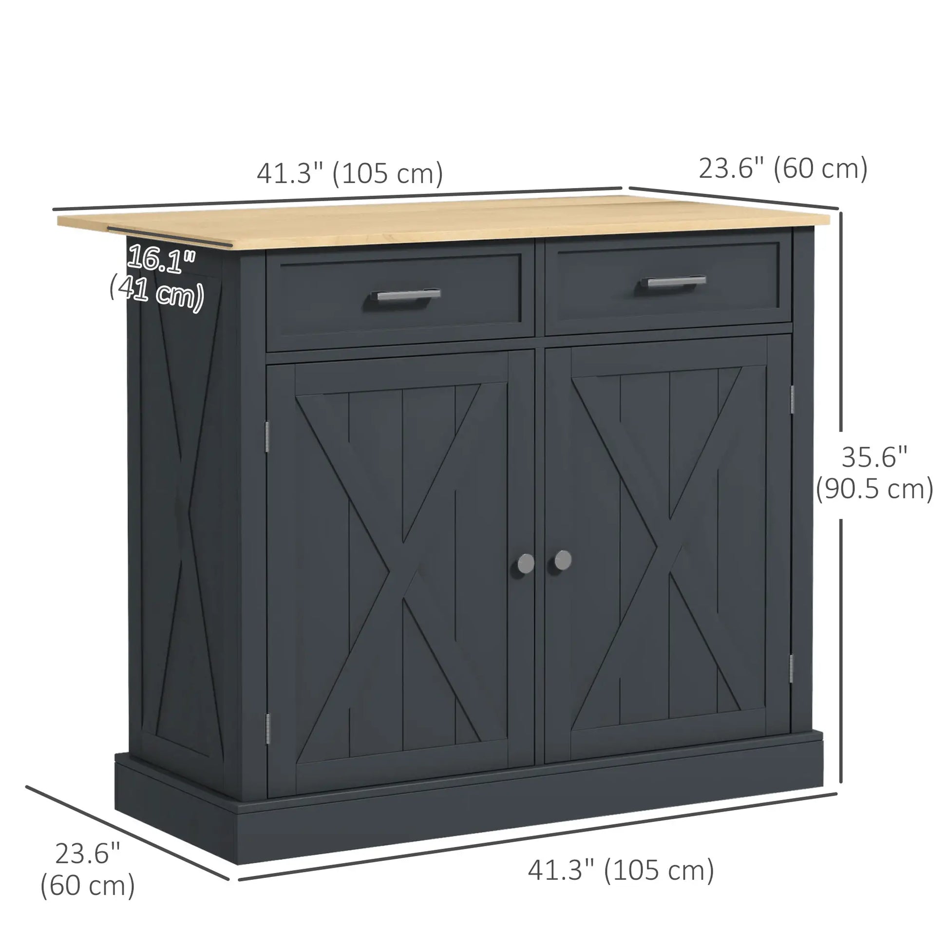 Kitchen Island with Drop Leaf, 2 Drawers, Adjustable Shelves, Dark Grey Kitchen Islands & Kitchen Carts at Gallery Canada