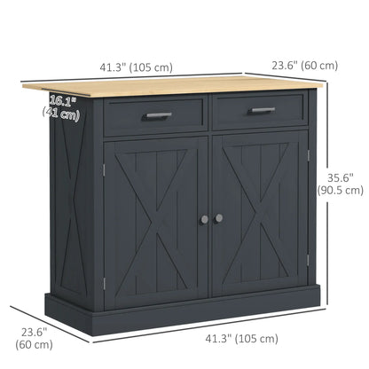 Kitchen Island with Drop Leaf, 2 Drawers, Adjustable Shelves, Dark Grey Kitchen Islands & Kitchen Carts at Gallery Canada