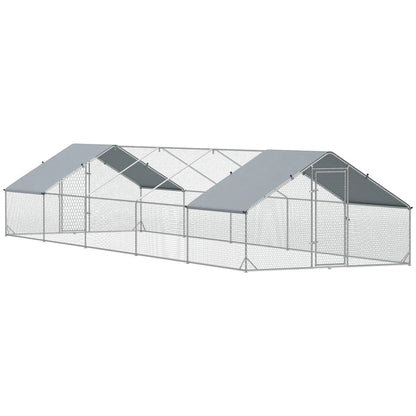 Metal Chicken Coop, Water UV Protection Cover, 9.8' x 32.8' x 6.4' Chicken Coops at Gallery Canada