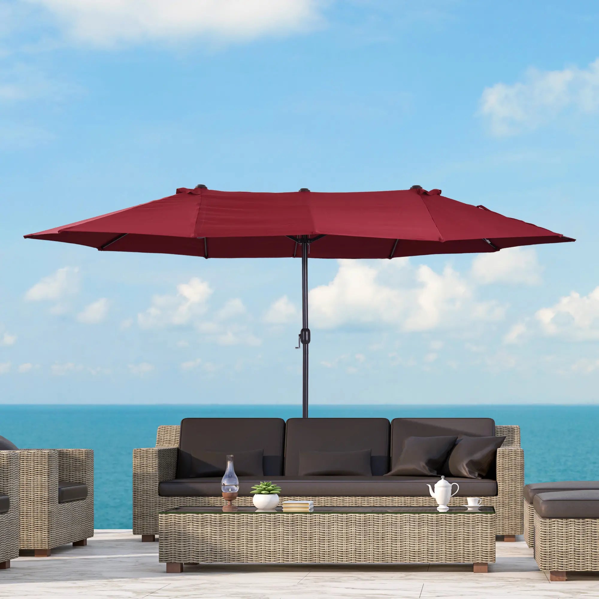 15ft Double-Sided Patio Umbrella, Twin Canopy, Wine Red, Red Sun Umbrellas at Gallery Canada