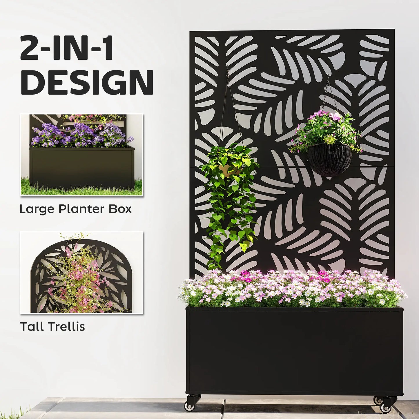 Metal Planter Box With Trellis, Raised Garden Bed With Monstera Leaf Cut-Out