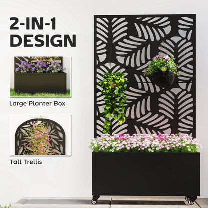 Metal Planter Box With Trellis, Raised Garden Bed With Monstera Leaf Cut-Out