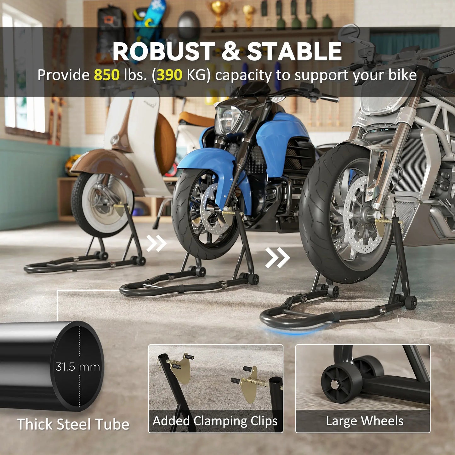 Motorcycle Stand Set, 850 lbs Capacity, Front Rear Wheel Lift, Black Automotive at Gallery Canada
