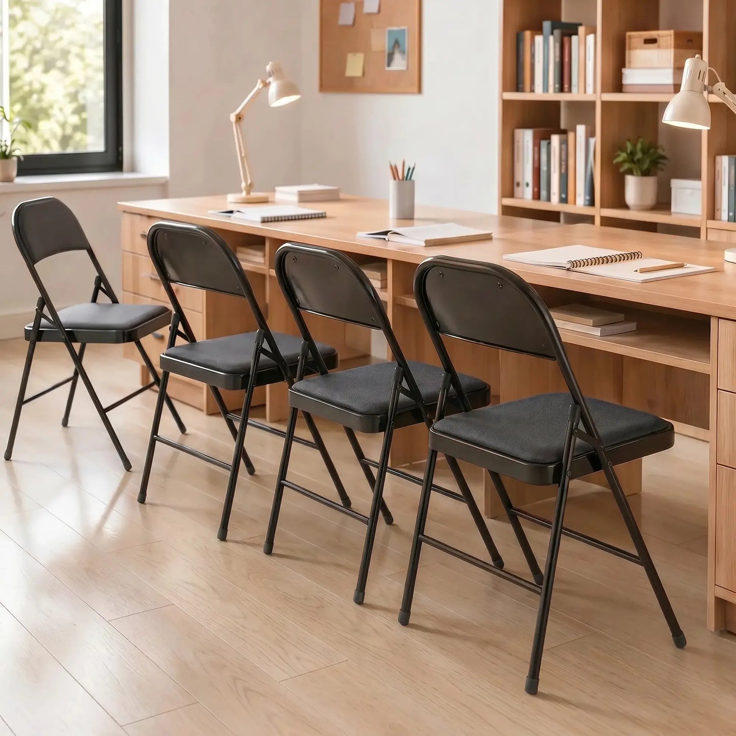 Set of 4 Metal Foldable Chairs, PU Leather Padded, Black Bar Stools at Gallery Canada