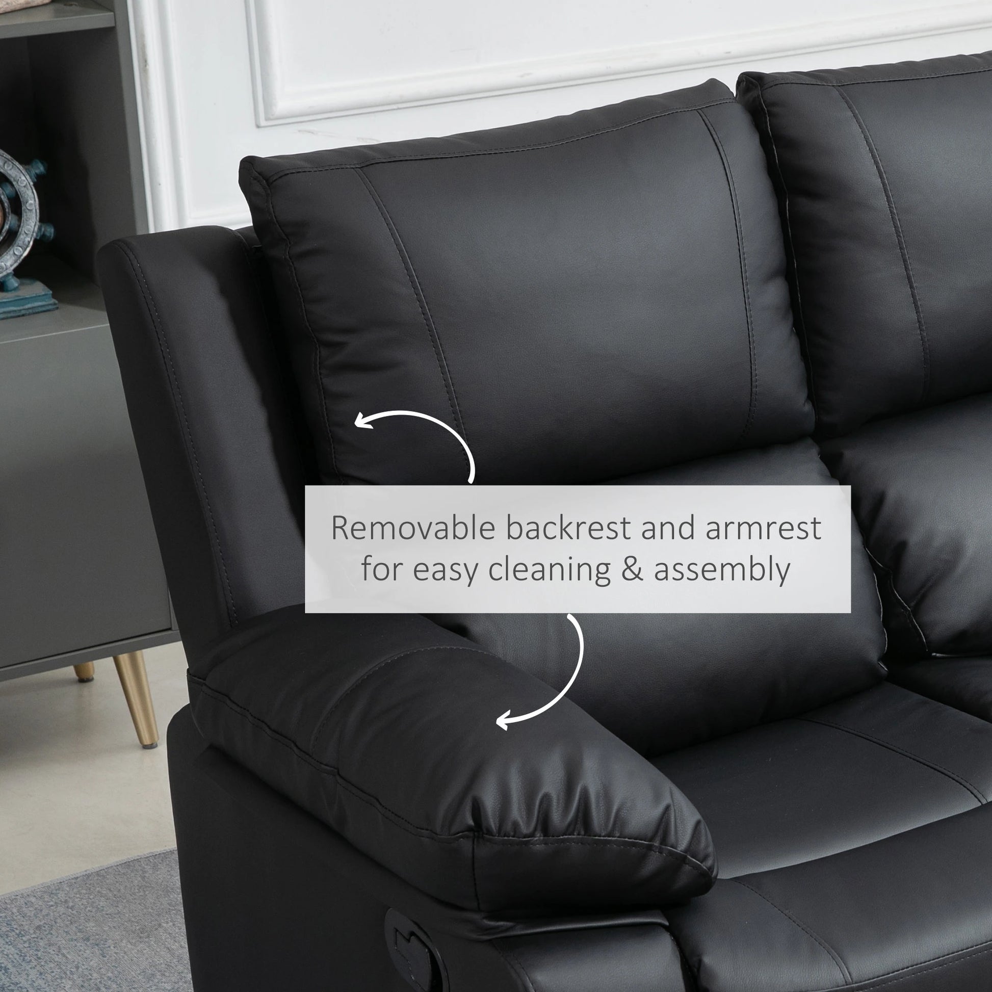 Double Reclining Loveseat, PU Leather Manual Recliner, Black 2-Seater Sofas at Gallery Canada