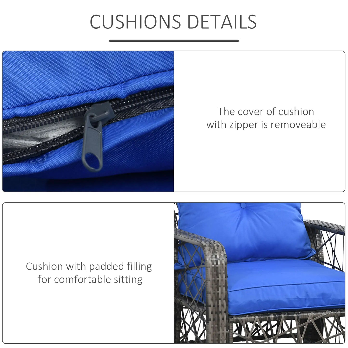 3 Pc Wicker Patio Set, Rattan Bistro with Storage Table, Thick Cushions, Blue Bistro Sets at Gallery Canada