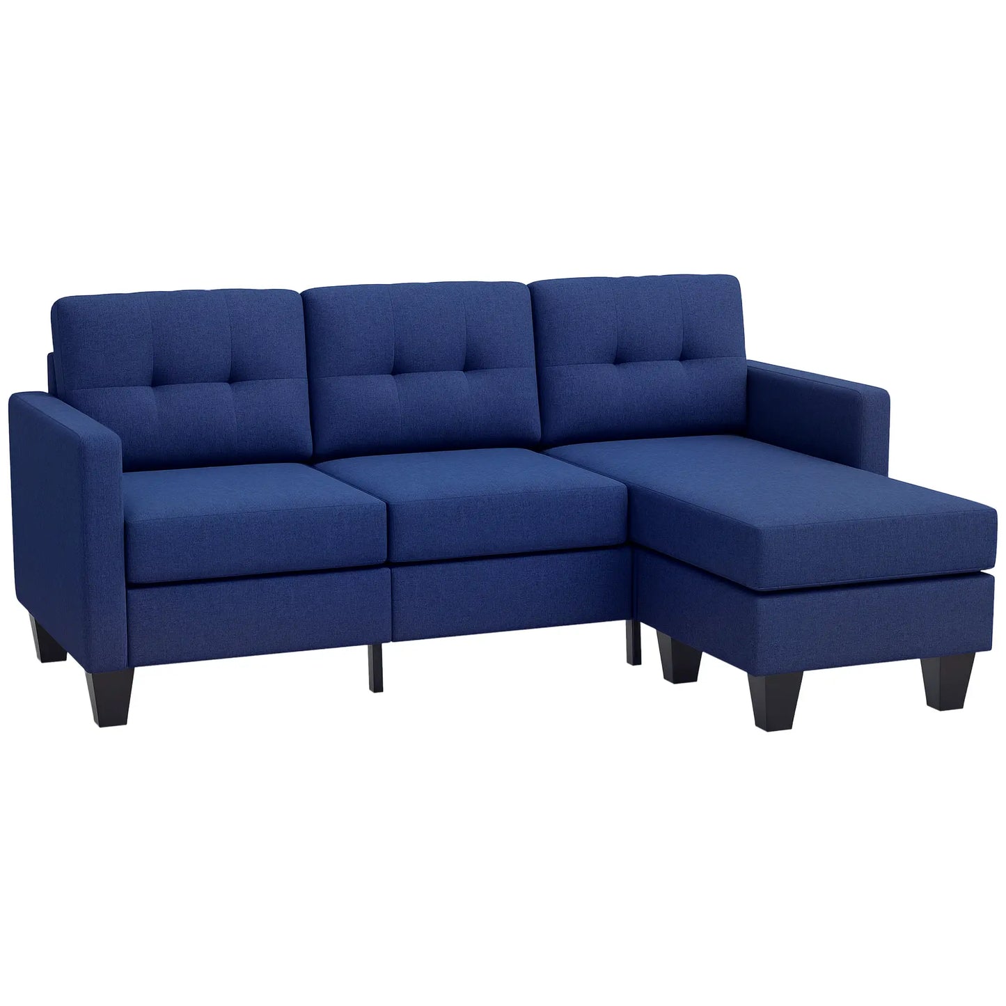 L-shaped Sofa, 3 Seater Sectional Couch with Ottoman, Corner Sofa with Thick Padded Cushion and Wood Legs, Dark Blue 3-Seater Sofas at Gallery Canada