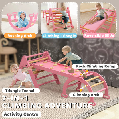 7-in-1 Pikler Triangle Set, Foldable Wooden Climbing Toys, Pink Kids Gym & Playmats at Gallery Canada
