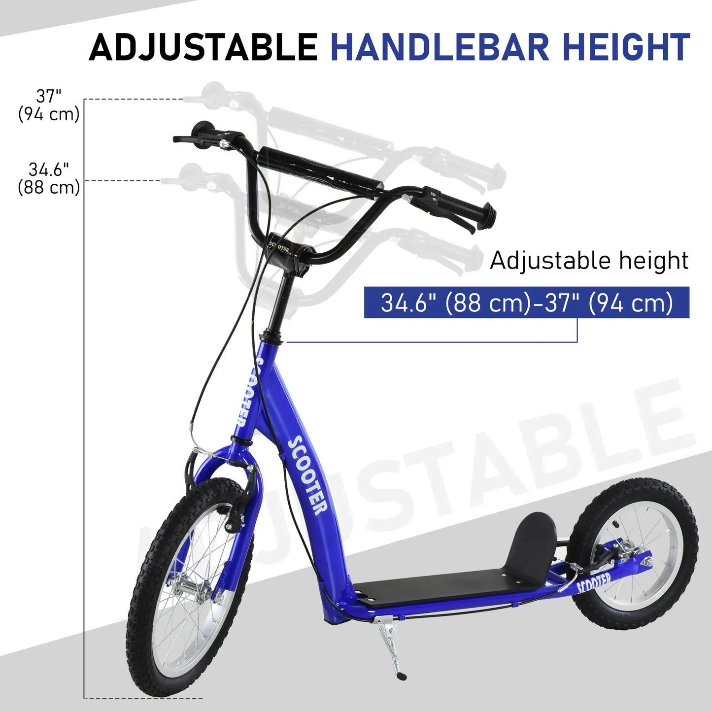 Kids Scooter, Adjustable Handlebar, Dual Brakes, Inflatable Wheels, Age 5+, Blue Scooters at Gallery Canada