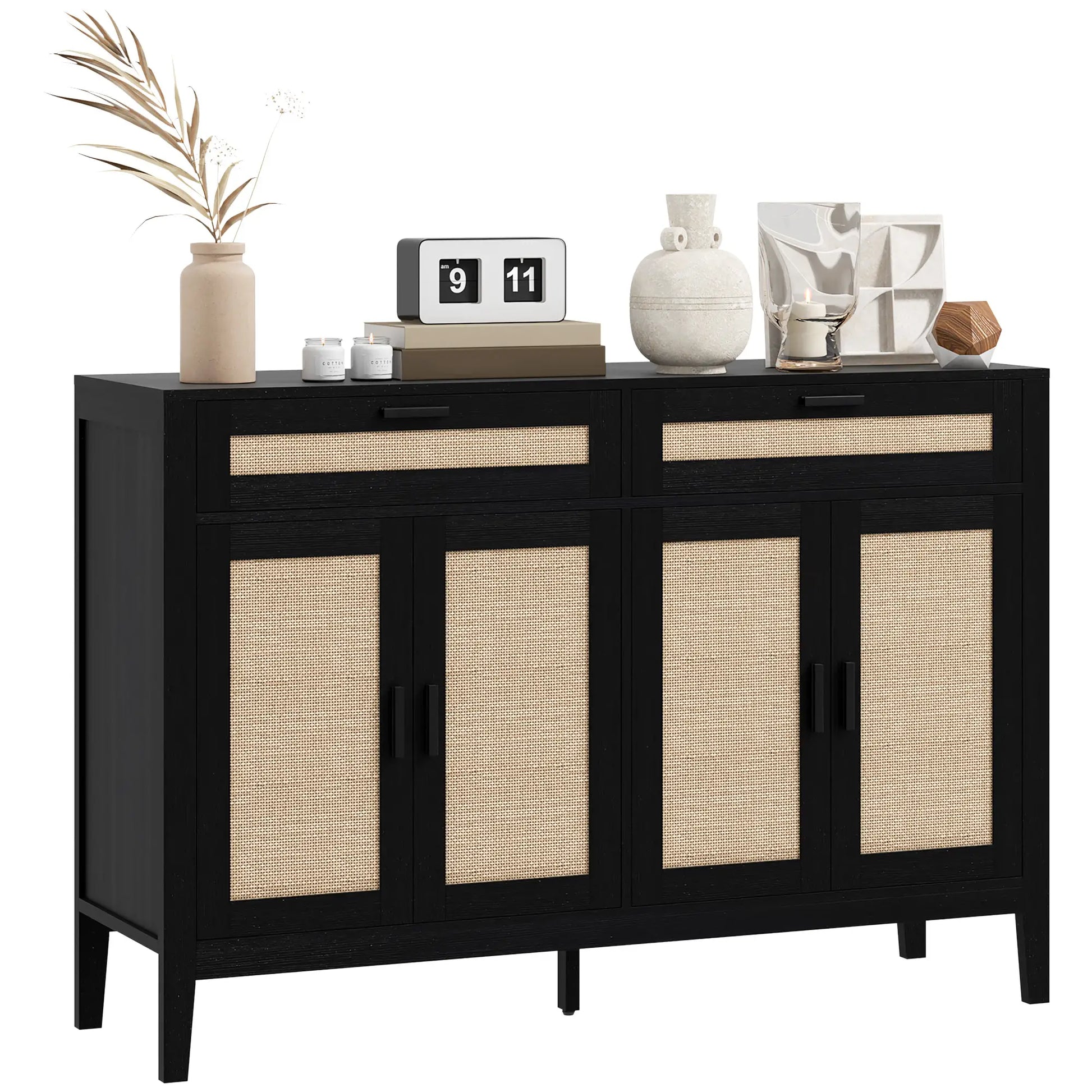 Boho Kitchen Sideboard Cabinet, Rattan Doors, Dining Room, Black Storage Cabinets at Gallery Canada
