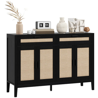 Boho Kitchen Sideboard Cabinet, Rattan Doors, Dining Room, Black Storage Cabinets at Gallery Canada