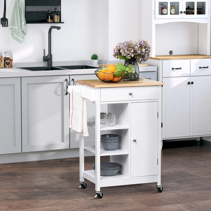 Modern Rolling Kitchen Island Cart, Natural Wood Top, White Kitchen Islands & Kitchen Carts at Gallery Canada