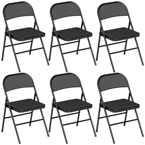 Set of 6 Metal Foldable Chairs, PU Leather Padded, Black