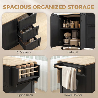Kitchen Island with Drop Leaf, Rolling Cart, Power Outlet, Black Kitchen Islands & Kitchen Carts at Gallery Canada
